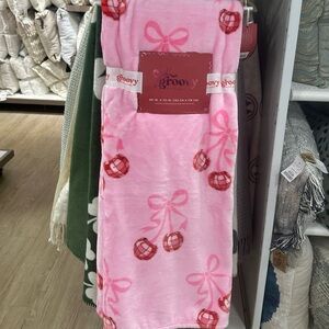 Pink Disco Cherries with Bows Plush Throw Blanket